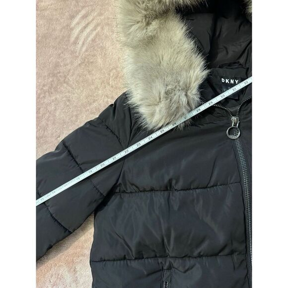 DKNY Donna Karan Faux fur-trimmed quilted shell‎ hooded coat Size Medium - Picture 12 of 14